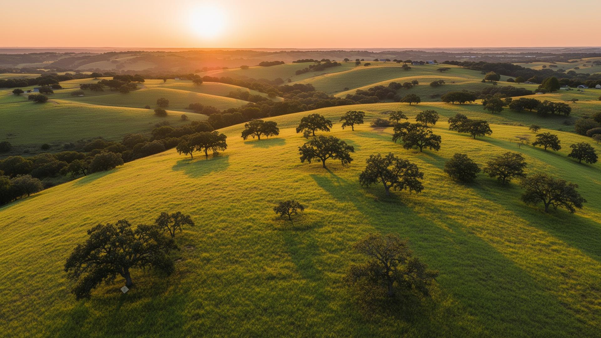Beautiful vacant land with rolling hills at sunset